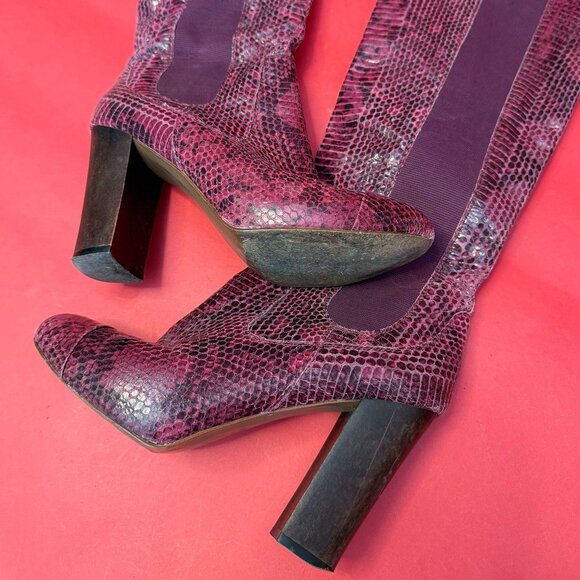 Juicy Couture Burgundy Snakeskin Leather Boots – Size 7.5 – 2010s Statement - Picture 12 of 13
